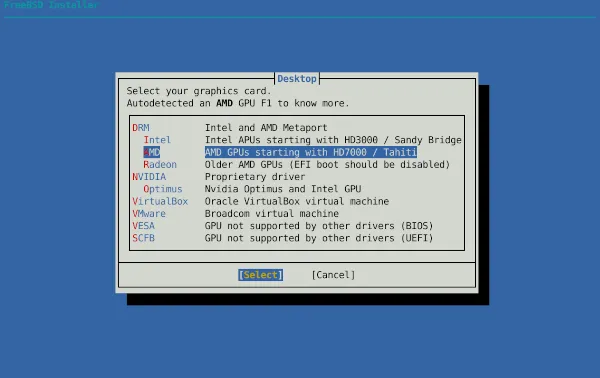FreeBSD driver selection in installer