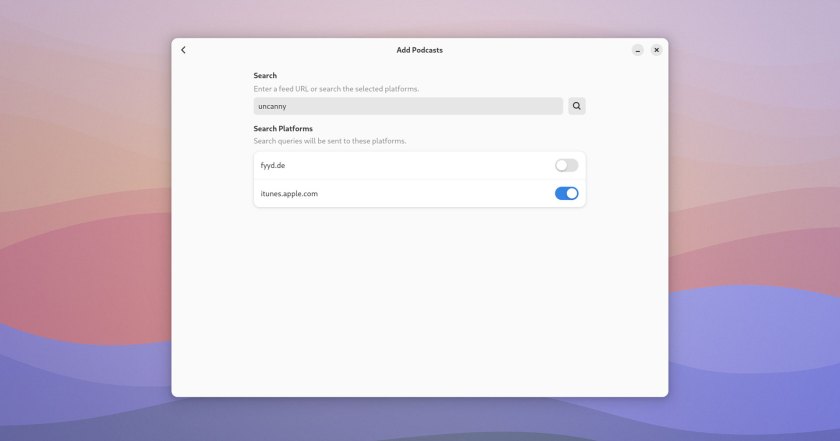 GNOME Podcasts 7.0 - search screen