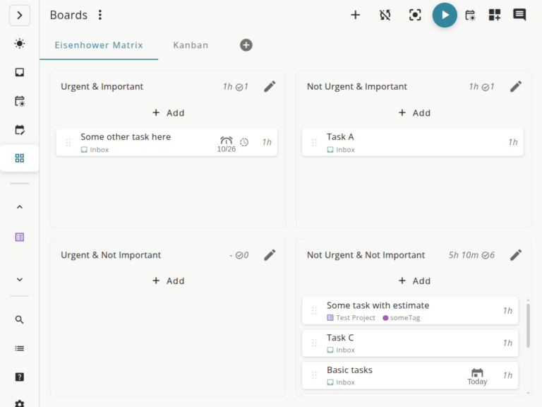 Super Productivity board view with project tasks on Linux