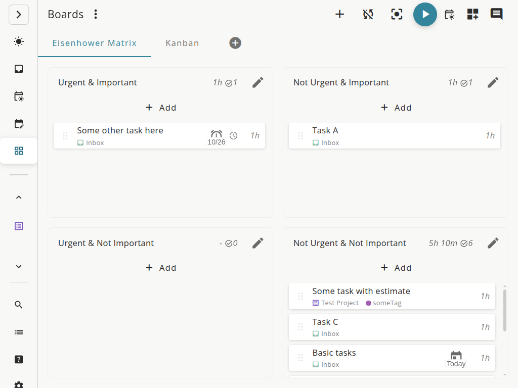 Super Productivity board view with project tasks on Linux
